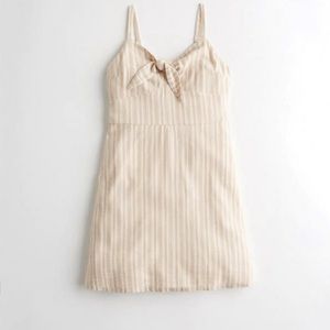 Hollister white & tan striped dress w elastic back